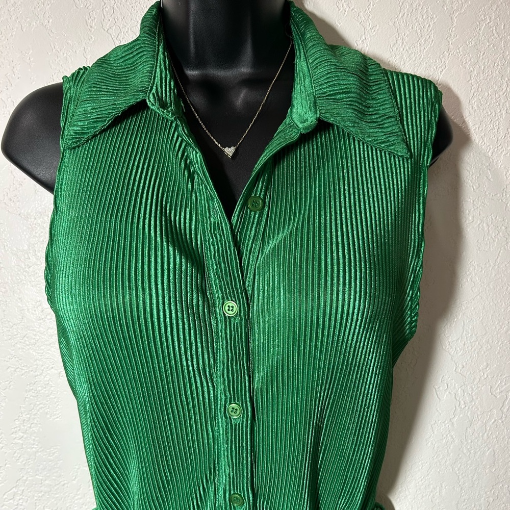 Green Sleeveless, Wide Leg Jumpsuit - Picture 2 of 9